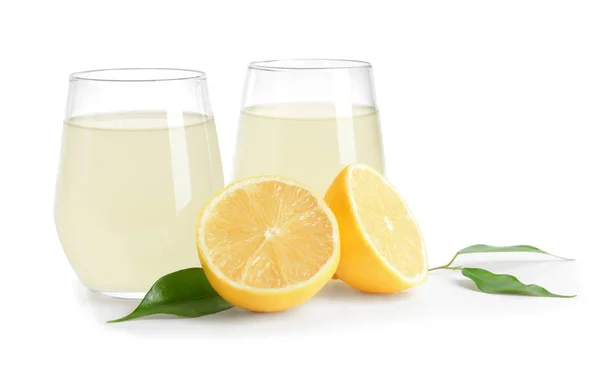 Glasses Fresh Lemonade White Background — Stock Photo, Image