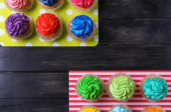 Tasty Colorful Cupcakes Wooden Background — Stock Photo, Image