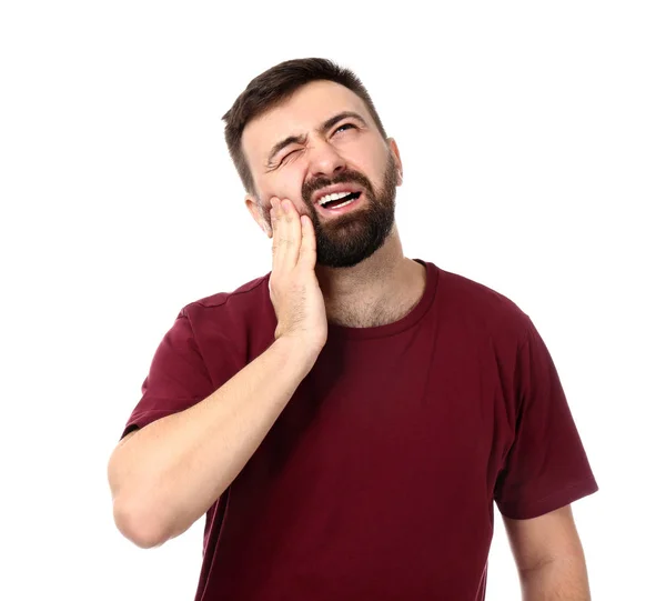 Beyaz Arka Plan Üzerinde Diş Ağrısı Muzdarip Adam — Stok fotoğraf