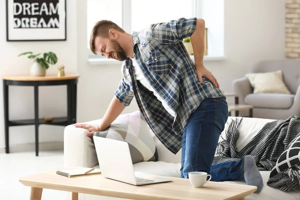 Man Suffering Back Pain Home — Stock Photo, Image