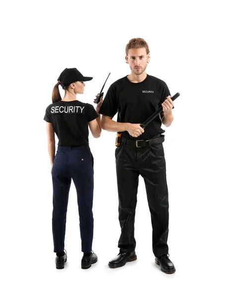 Guardias Seguridad Masculinos Femeninos Sobre Fondo Blanco — Foto de Stock