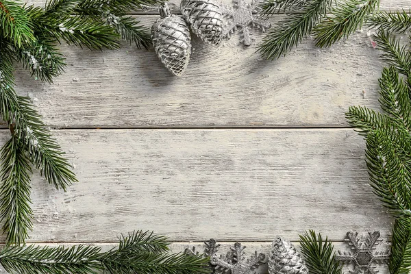 Frame Made Christmas Decorations Wooden Background — Stock Photo, Image