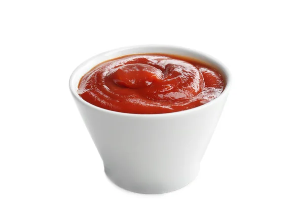 Savoureuse Sauce Tomate Dans Bol Sur Fond Blanc — Photo