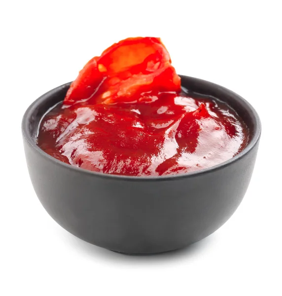 Sabrosa Salsa Tomate Tazón Sobre Fondo Blanco — Foto de Stock