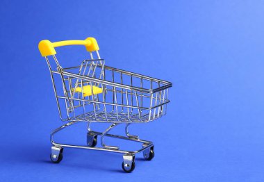 Renk arka plan üzerinde boş alışveriş sepeti