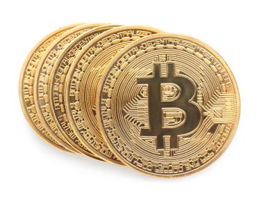 Beyaz zemin üzerine altın bitcoins
