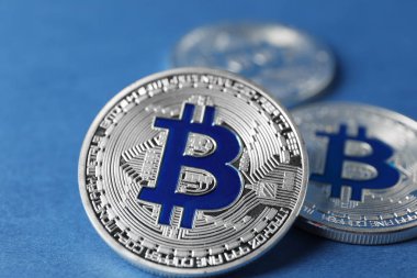 Bitcoins renk arka plan, closeup üzerinde