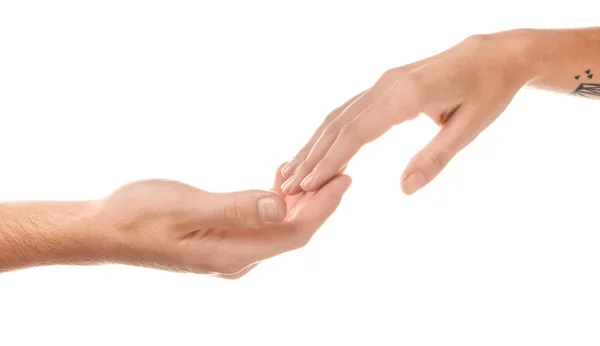 男と女に指を触れてホワイト バック グラウンド — ストック写真