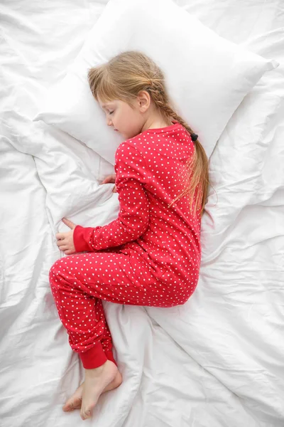 Cute Little Girl Sleeping Bed Top View — Stock Photo, Image