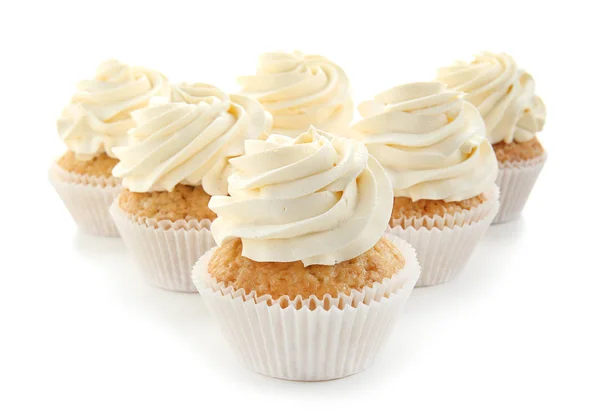 Heerlijke Cupcakes Witte Achtergrond — Stockfoto