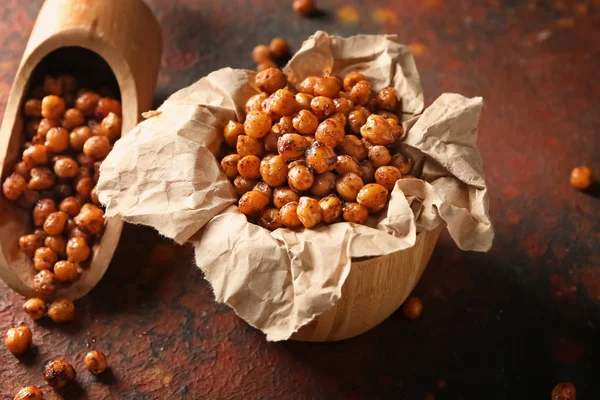 Bowl Scoop Fried Chickpeas Color Table — Stock Photo, Image