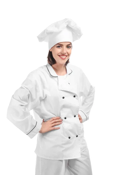 Jeune Chef Féminine Sur Fond Blanc — Photo