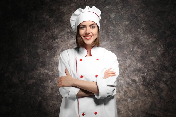 Giovane Chef Donna Sfondo Scuro — Foto Stock