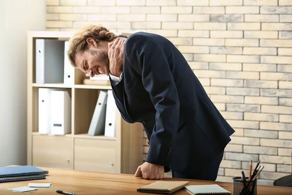 Young Businessman Suffering Neck Pain Office — Stock Photo, Image