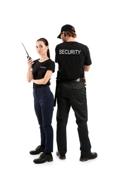 Guardias Seguridad Masculinos Femeninos Sobre Fondo Blanco —  Fotos de Stock
