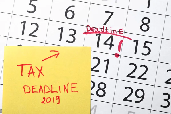 Paper Sheet Text Tax Deadline Calendar Marked Date — Stock Photo, Image
