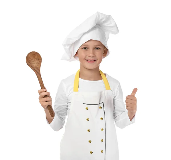 Cute Pequeno Chef Fundo Branco — Fotografia de Stock