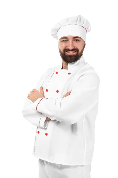 Mannelijke Chef Witte Achtergrond — Stockfoto