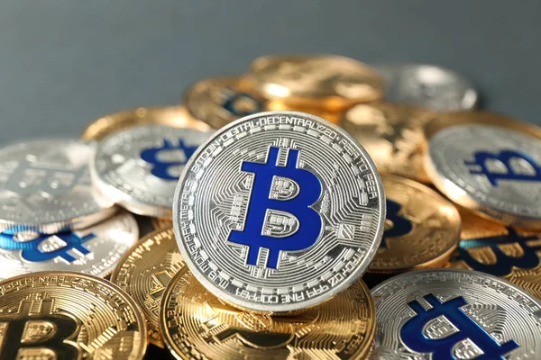 Bitcoins Grey Background — Stock Photo, Image