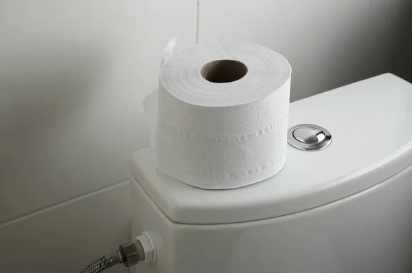 Rulla Mjukt Papper Toaletten Tanken Toalett — Stockfoto