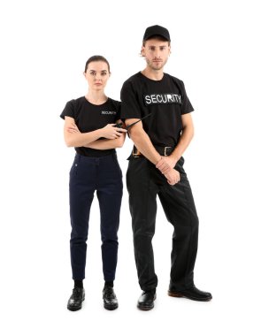 Male and female security guards on white background clipart