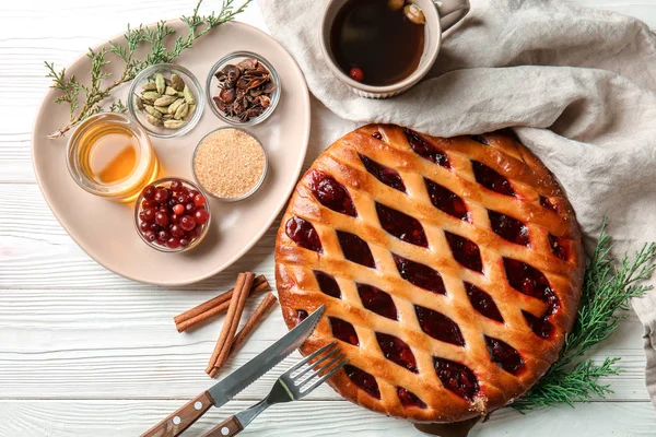 Tasty Christmas Pie Table — Stock Photo, Image