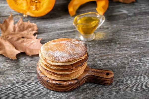 Stack Hot Pumpkin Pancakes Wooden Board — Stock Photo, Image