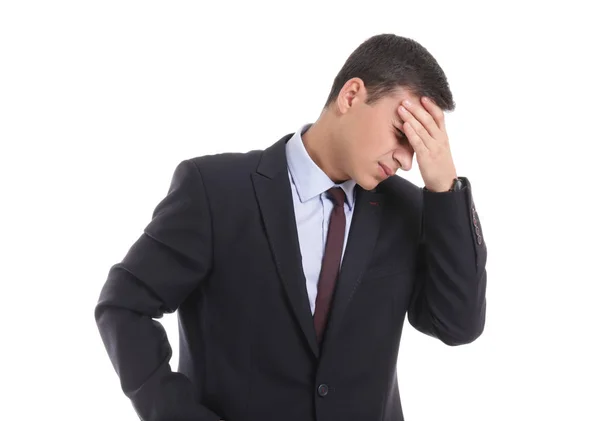 Young Businessman Suffering Headache White Background — Stock Photo, Image