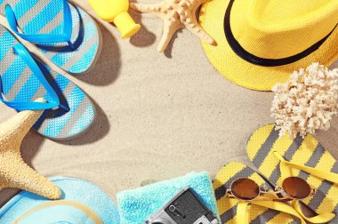 Kum plaj öğeleri çerçeve yapılmış