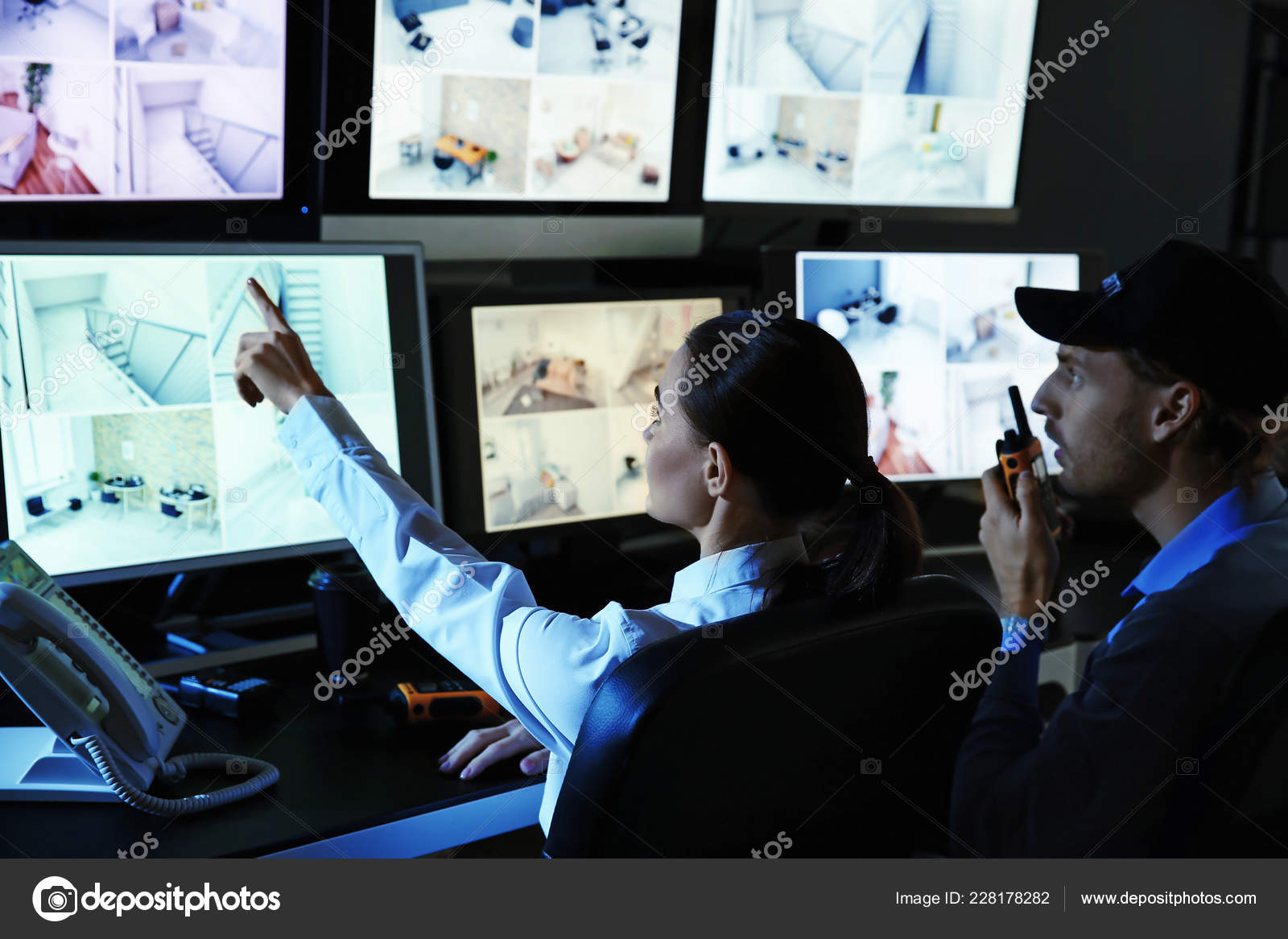 Security Guards Monitoring Modern Cctv Cameras Surveillance