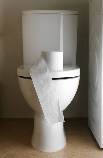 Rulla Mjukt Papper Toalettstolen Toalett — Stockfoto