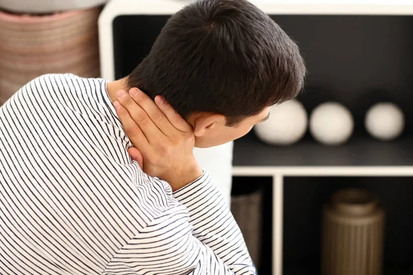 Young Man Suffering Neck Pain Home — Stock Photo, Image