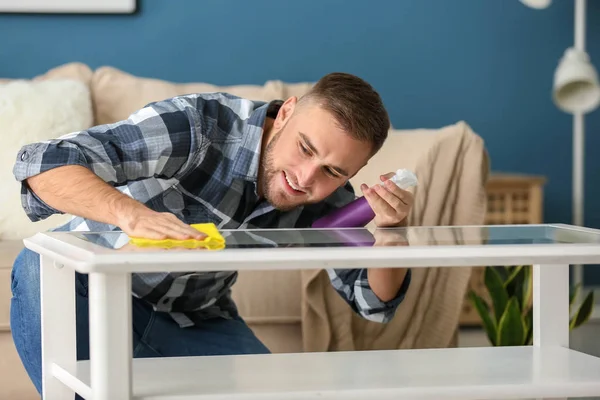 Young Man Cleaning Flat — Stock Photo, Image