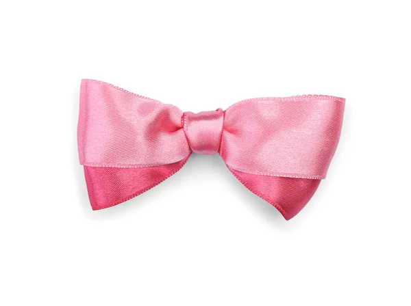 Mooie Boog Gemaakt Van Roze Lint Witte Achtergrond — Stockfoto