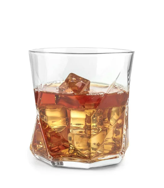 Glass Whisky Ice White Background — Stock Photo, Image