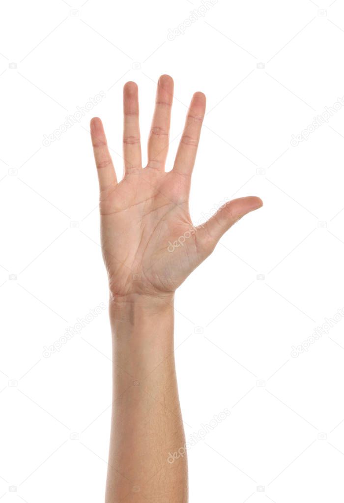 Female hand on white background