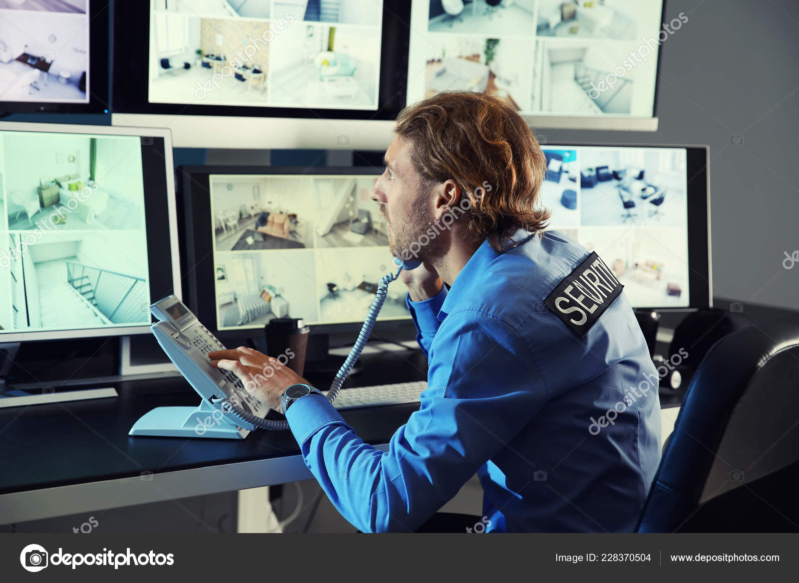Security Guard Monitoring Modern Cctv Cameras Surveillance