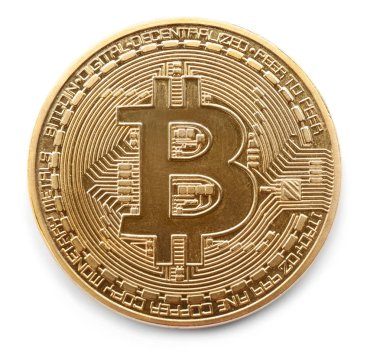 Beyaz zemin üzerine altın bitcoin