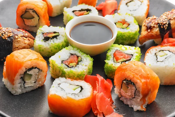 Plate Tasty Sushi Closeup — Stock Photo, Image