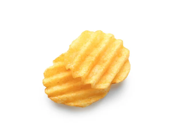 Smakelijke Potato Chips Witte Achtergrond — Stockfoto