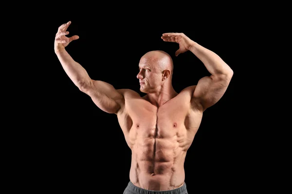 Muscular Bodybuilder Dark Background — Stock Photo, Image