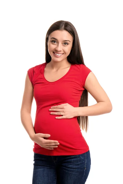 Schöne Schwangere Frau Auf Weißem Hintergrund — Stockfoto