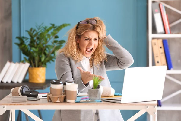 Stressed Young Businesswoman Table Office — Stock Photo, Image