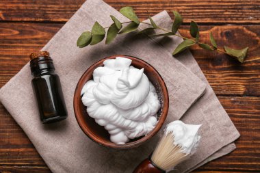 Aksesuar ahşap arka plan, düz tıraş yatıyordu