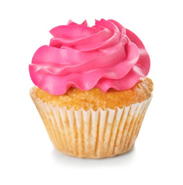 Beyaz zemin üzerine lezzetli renk cupcake