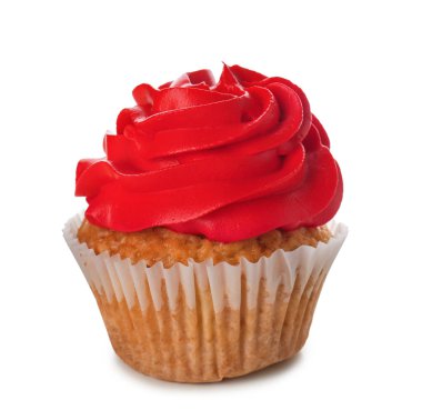 Beyaz zemin üzerine lezzetli renk cupcake