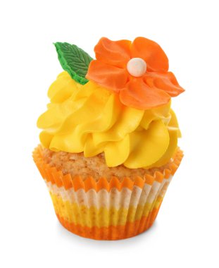 Beyaz zemin üzerine lezzetli renk cupcake
