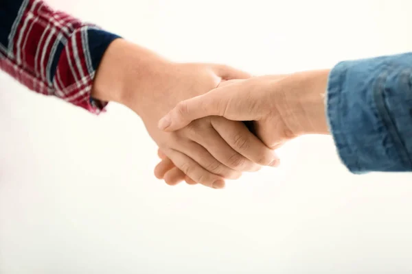 Mensen Schudden Handen Witte Achtergrond — Stockfoto