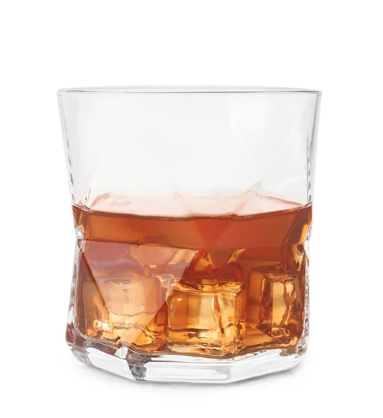 Glas Whisky Met Ijs Witte Achtergrond — Stockfoto