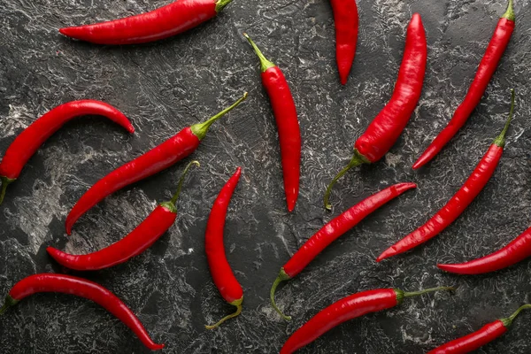 Red Hot Chili Papričky Šedý Podklad Texturou — Stock fotografie
